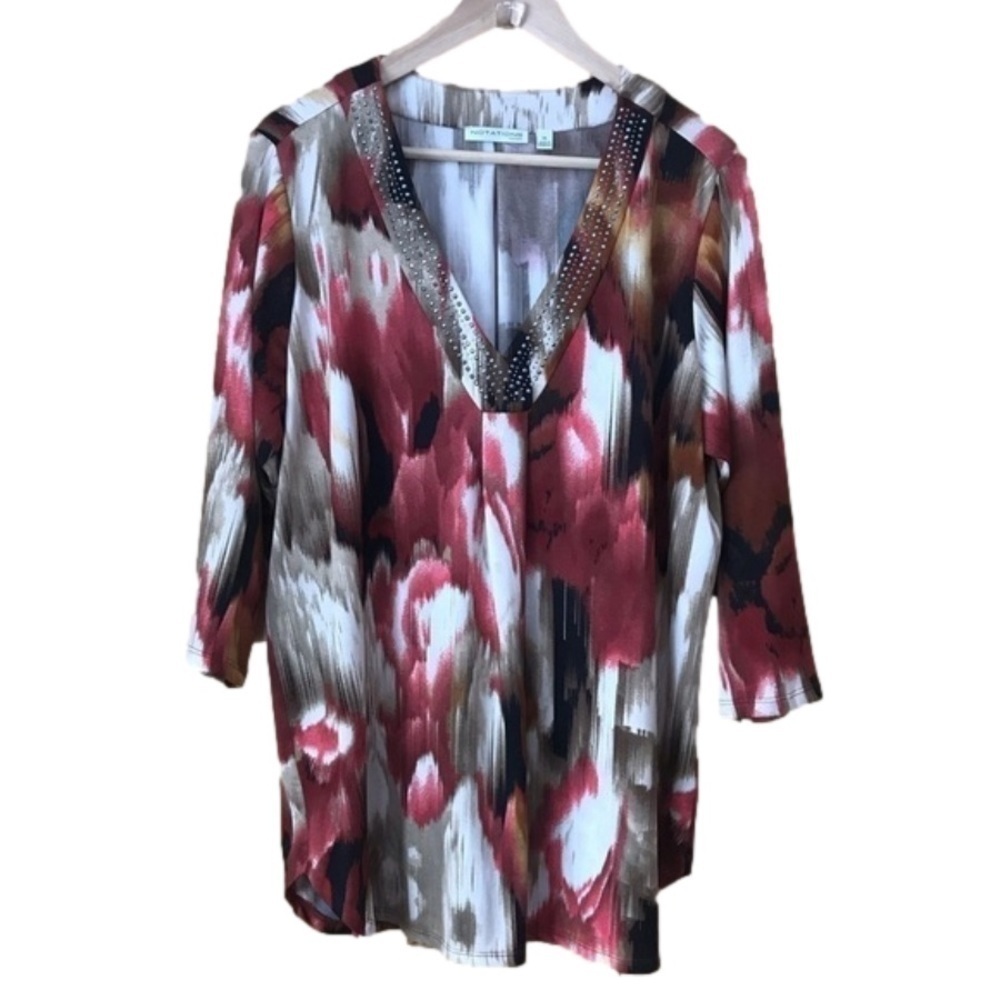 Notations Woman studded v-neck tunic plus size 1X
